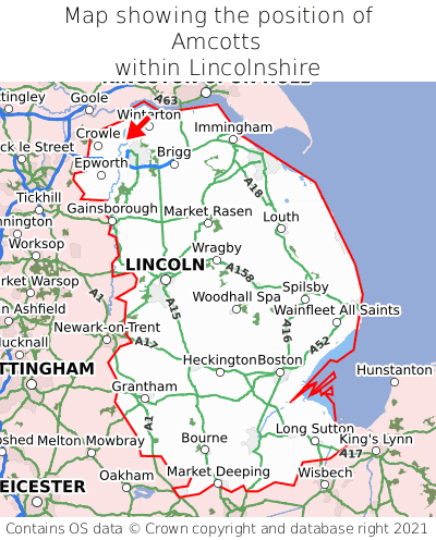 Map showing location of Amcotts within Lincolnshire
