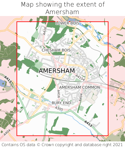 Map showing extent of Amersham as bounding box