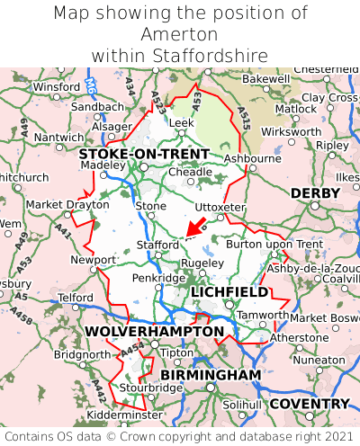 Map showing location of Amerton within Staffordshire
