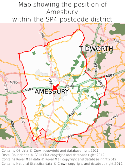 Map showing location of Amesbury within SP4