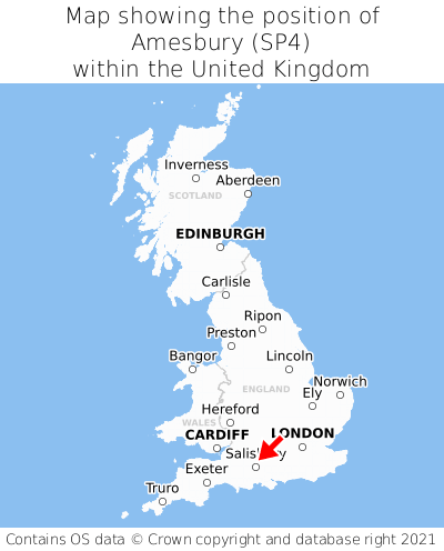 Map showing location of Amesbury within the UK