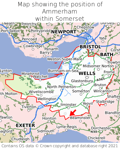 Map showing location of Ammerham within Somerset