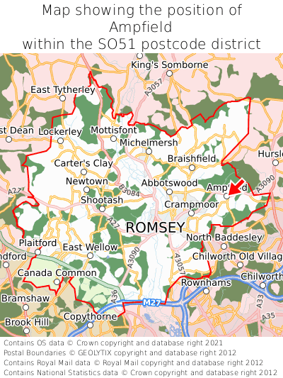 Map showing location of Ampfield within SO51