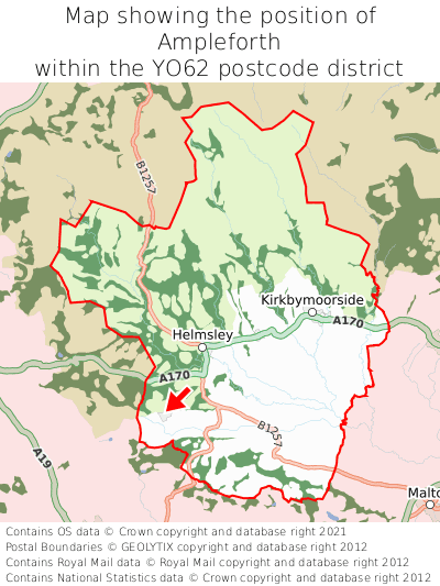 Map showing location of Ampleforth within YO62