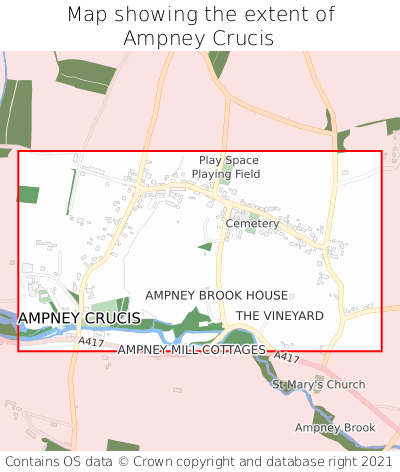 Map showing extent of Ampney Crucis as bounding box