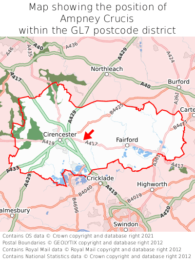 Map showing location of Ampney Crucis within GL7