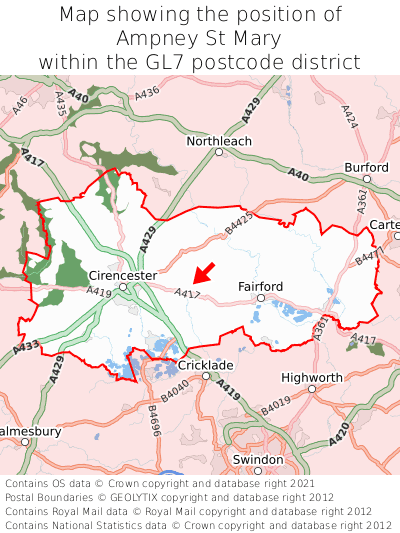 Map showing location of Ampney St Mary within GL7