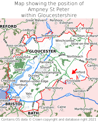 Map showing location of Ampney St Peter within Gloucestershire