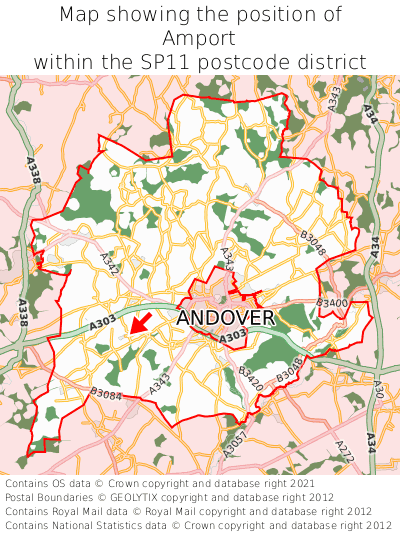 Map showing location of Amport within SP11