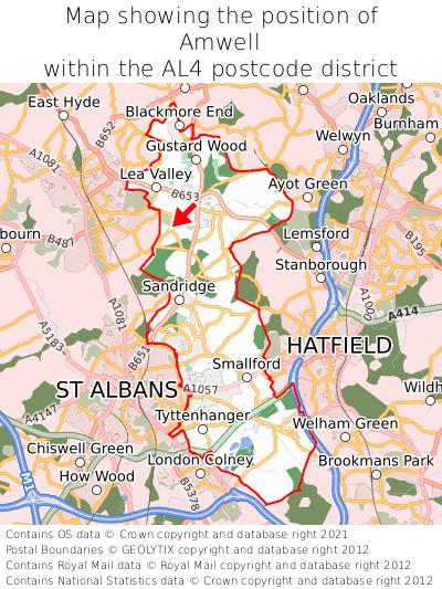Map showing location of Amwell within AL4