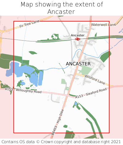 Map showing extent of Ancaster as bounding box