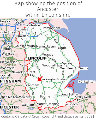 Map showing location of Ancaster within Lincolnshire