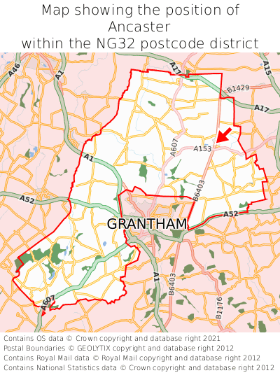 Map showing location of Ancaster within NG32