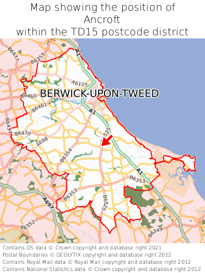 Map showing location of Ancroft within TD15