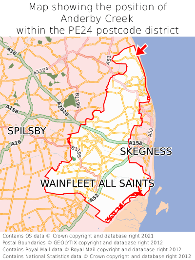 Map showing location of Anderby Creek within PE24