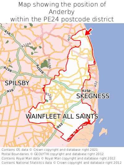 Map showing location of Anderby within PE24