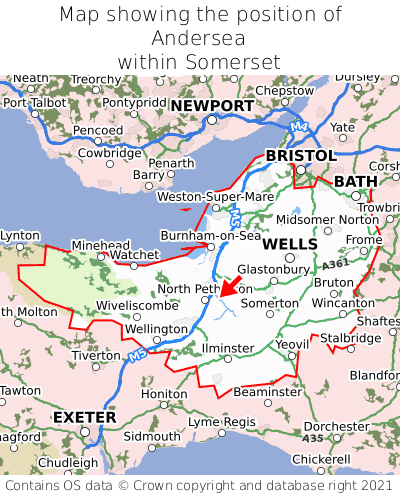 Map showing location of Andersea within Somerset