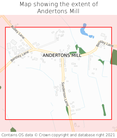 Map showing extent of Andertons Mill as bounding box