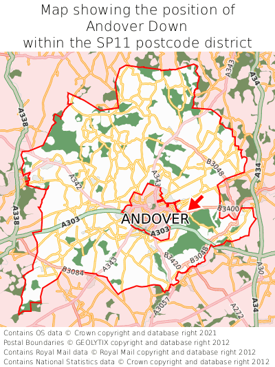 Map showing location of Andover Down within SP11