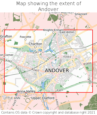 Map showing extent of Andover as bounding box