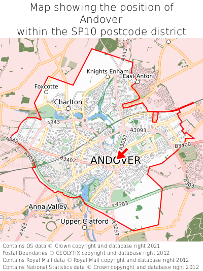 Map showing location of Andover within SP10