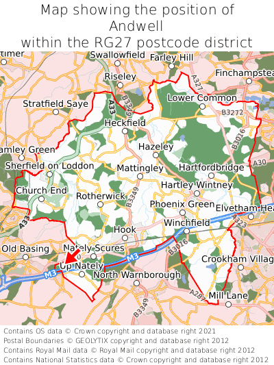 Map showing location of Andwell within RG27