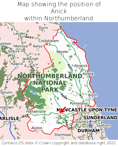 Map showing location of Anick within Northumberland
