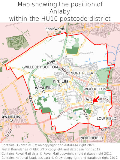 Map showing location of Anlaby within HU10