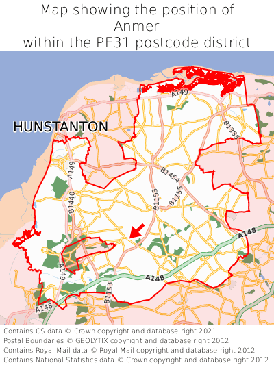 Map showing location of Anmer within PE31