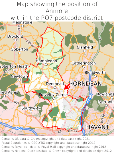 Map showing location of Anmore within PO7