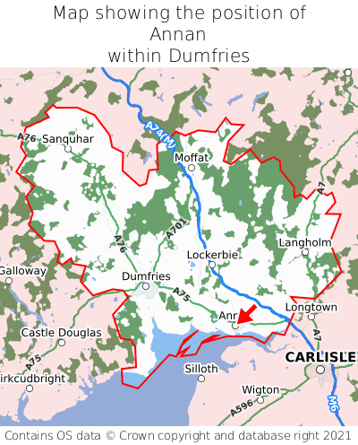 Map showing location of Annan within Dumfries