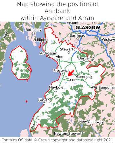 Map showing location of Annbank within Ayrshire and Arran