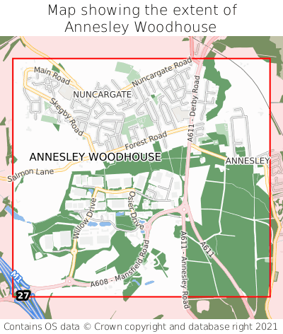 Map showing extent of Annesley Woodhouse as bounding box