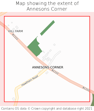 Map showing extent of Annesons Corner as bounding box