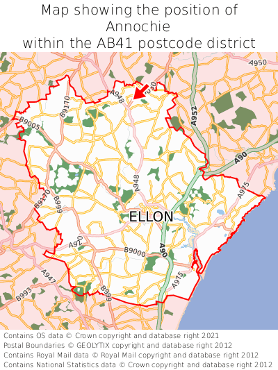 Map showing location of Annochie within AB41