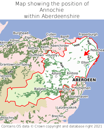 Map showing location of Annochie within Aberdeenshire