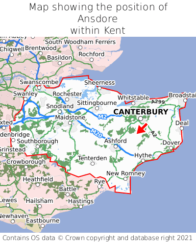 Map showing location of Ansdore within Kent
