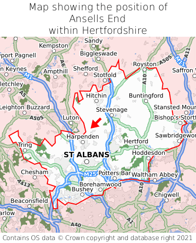 Map showing location of Ansells End within Hertfordshire