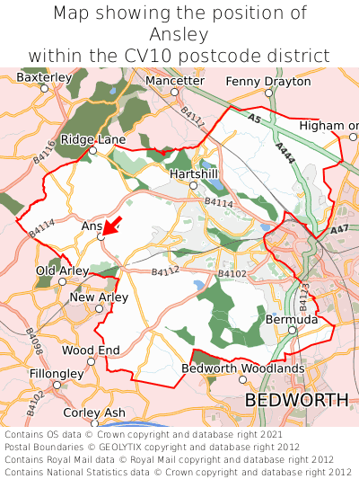 Map showing location of Ansley within CV10