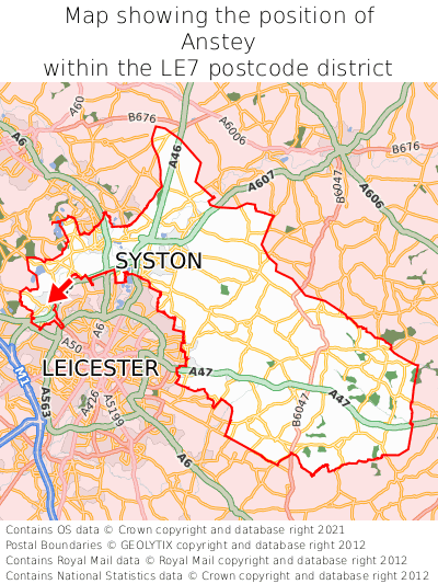 Map showing location of Anstey within LE7
