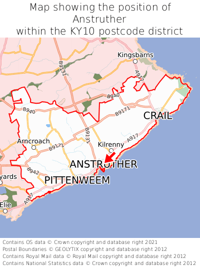 Map showing location of Anstruther within KY10