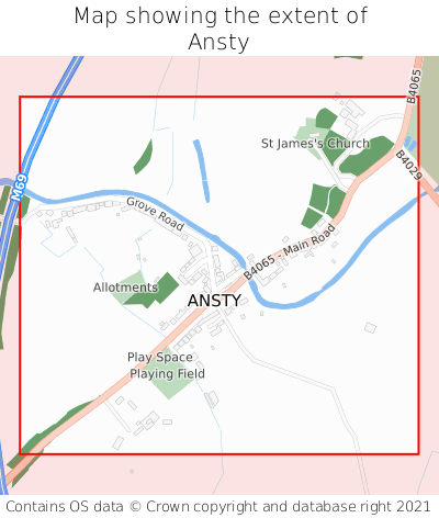 Map showing extent of Ansty as bounding box
