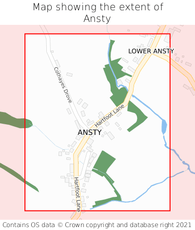 Map showing extent of Ansty as bounding box