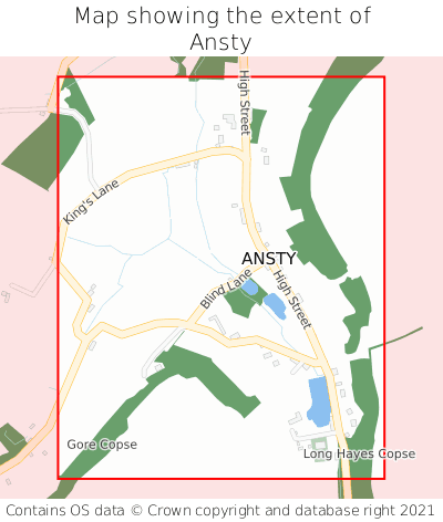 Map showing extent of Ansty as bounding box