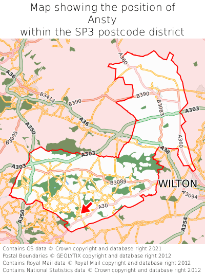 Map showing location of Ansty within SP3