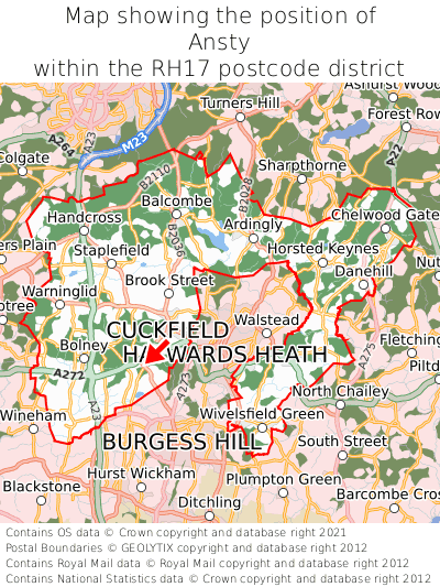 Map showing location of Ansty within RH17