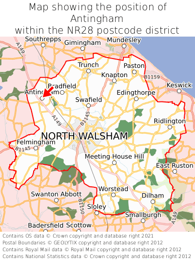 Map showing location of Antingham within NR28