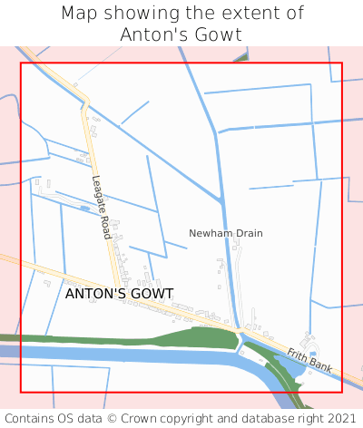 Map showing extent of Anton's Gowt as bounding box
