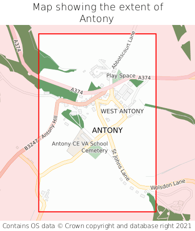 Map showing extent of Antony as bounding box