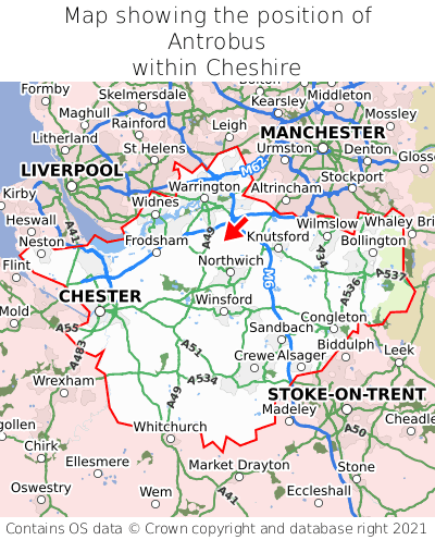 Map showing location of Antrobus within Cheshire